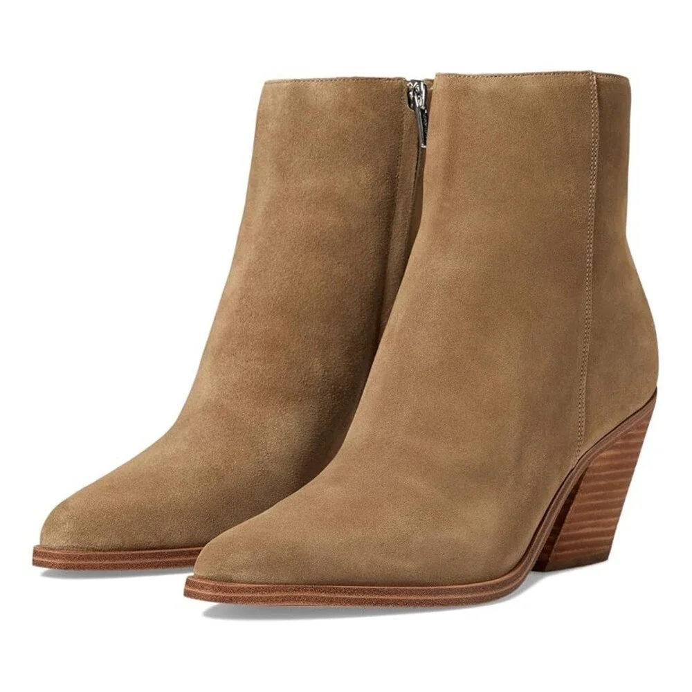 Calvin Klein Fallone Boots Women's US 11 Light Natural Suede Pointed Toe TZP144